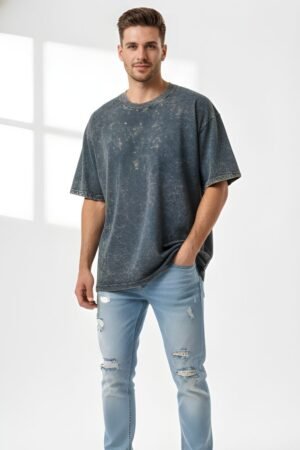 Charcoal Blue Acid Wash Oversized T-Shirt