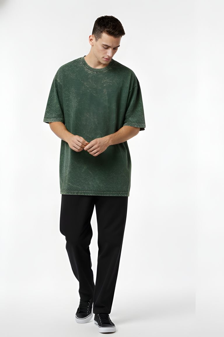 Vintage Green Acid Wash Oversized Tee - Image 3