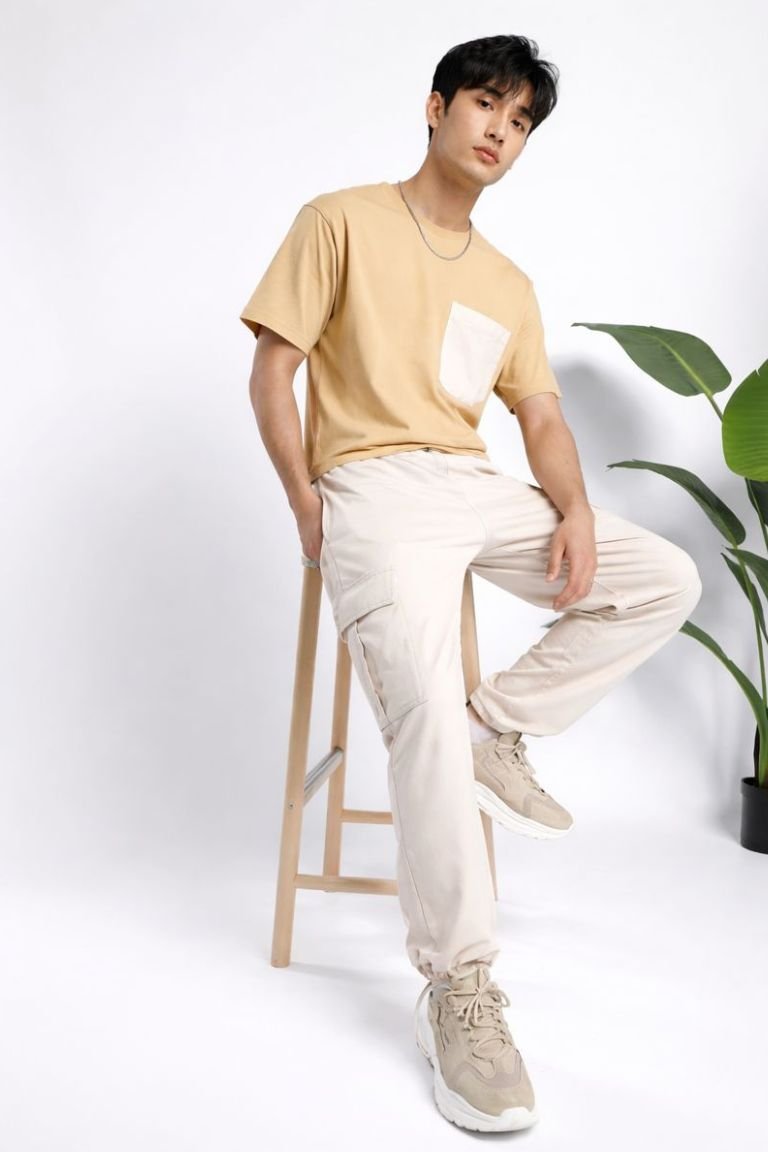 Cream Cargo Joggers Relaxed Fit Jogger Pants with Pockets - Image 4