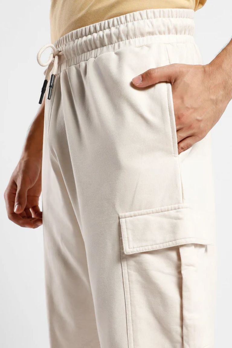 Cream Cargo Joggers Relaxed Fit Jogger Pants with Pockets - Image 3