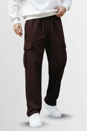 Brown Cargo Relaxed Fit Jogger Pants with Pocket