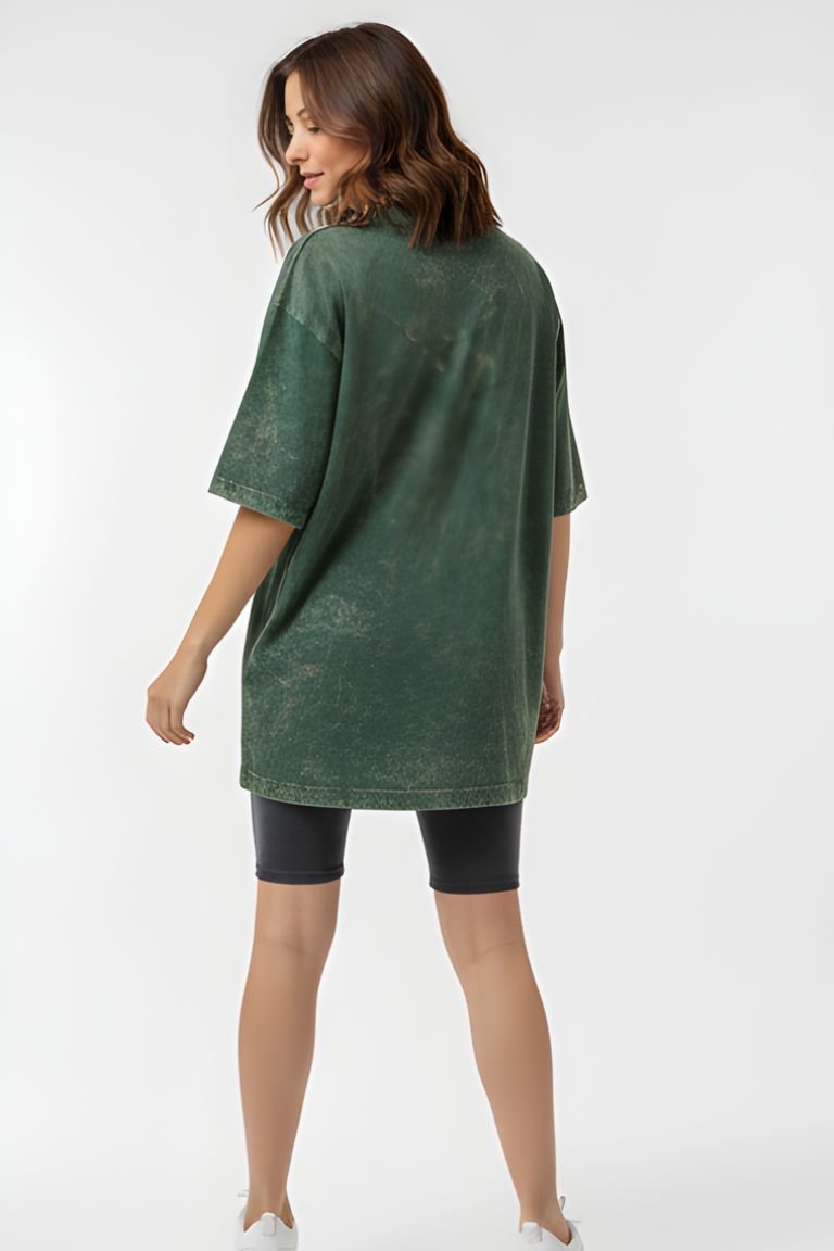 Forest Green Acid Wash Oversized T-Shirt - Image 2