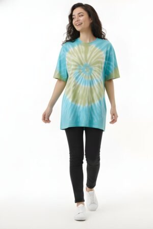 Aqua Spiral Tie-Dye Oversized T-Shirt