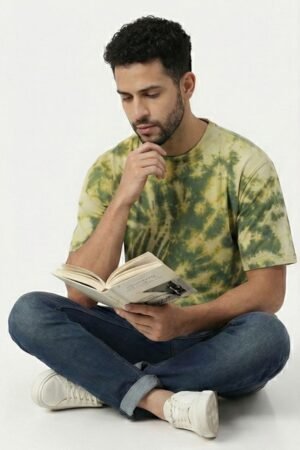 Lemon Forest Green–Yellow Tie-Dye Oversized Tee